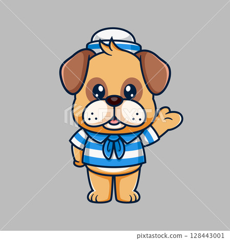 A dog in sailor clothes. Vector illustration. Animal in clothes and accessories of illustration A dog in sailor clothes. Vector illustration. Animal in clothes and accessories of illustration 128443001