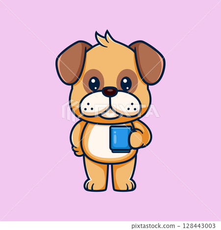 Cute Dog Holding a Cup of Coffee of illustration 128443003