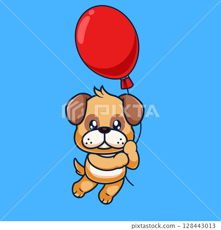 Cute pug Dog Floating cartoon, Pug Dog Mascot Cartoon Character of illustration 128443013