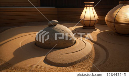 A peaceful Zen moment surrounded by Japanese lighting 128443245