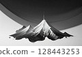 A fantastical mountain shape born from a single stroke of ink 128443253