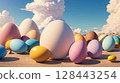 A world of colorful Easter eggs spread out under the blue sky 128443254