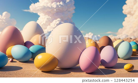 藍天白雲下，五彩繽紛的復活節彩蛋世界 128443254