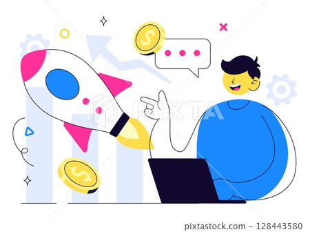 Startup Vector Illustration Featuring the Target of Business Development Process, Innovative Product Launch, Arrow Shooting, and Goal Achievement 128443580