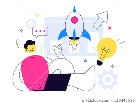 Startup Vector Illustration Featuring the Target of Business Development Process, Innovative Product Launch, Arrow Shooting, and Goal Achievement 128443586