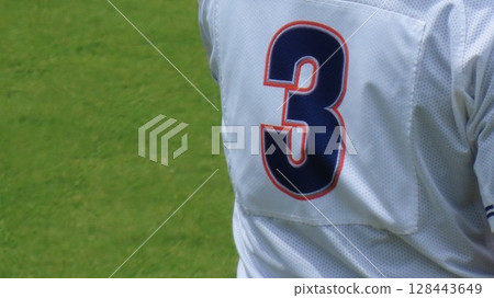 Baseball player's uniform number "3" Baseball player's uniform number "3" 128443649