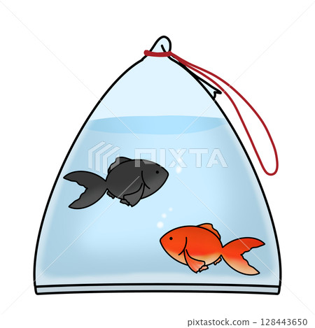 一條金魚在袋子裡游泳的插圖 128443650