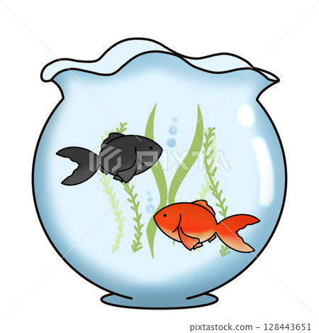 Illustration of goldfish swimming in a fishbowl Illustration of goldfish swimming in a fishbowl 128443651
