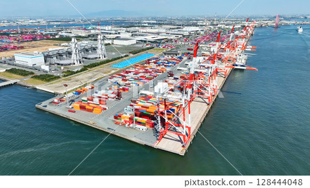 Aerial view of container yard 128444048