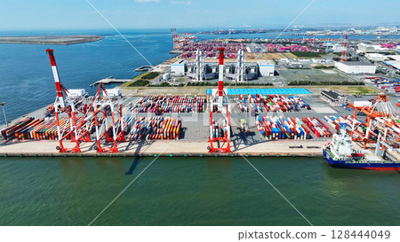 Aerial view of container yard Aerial view of container yard 128444049
