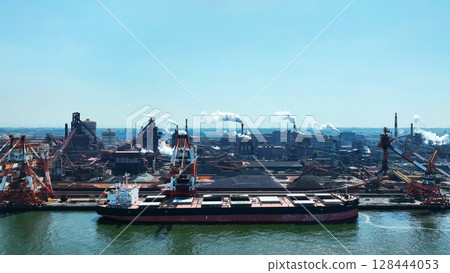 Aerial view of the industrial area along the bay 128444053