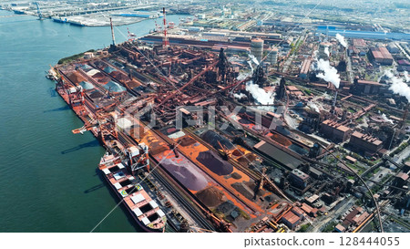 Aerial view of the industrial area along the bay 128444055
