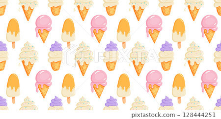 Colorful ice cream pattern with cones 128444251