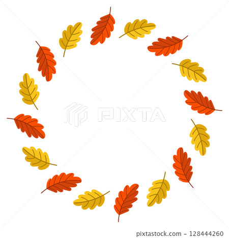 Autumn leaves wreath in orange and yellow hues Autumn leaves wreath in orange and yellow hues 128444260