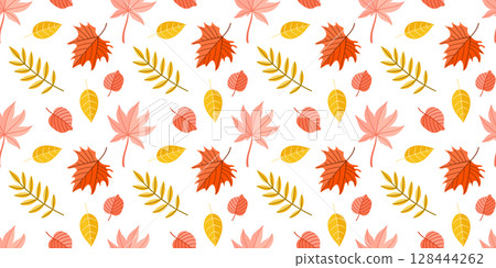Autumn leaves pattern on a white background Autumn leaves pattern on a white background 128444262