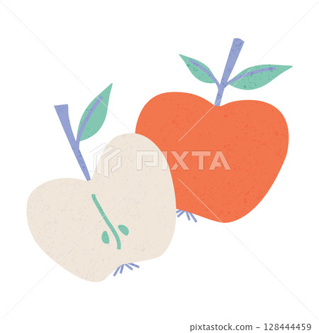 Ripe apple, apple slice and seed on white background. Flat hand drawn textured vector illustration isolated on white background 128444459