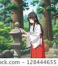 A pure shrine maiden working within the shrine grounds 128444655