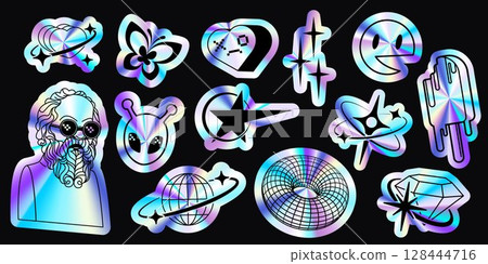 Holographic future sticker pack with y2k aesthetic Holographic future sticker pack with y2k aesthetic 128444716