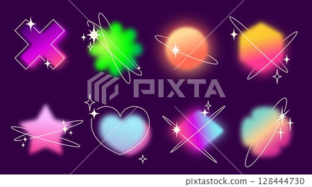 Y2k gradient shape set with glowing blur effects 128444730
