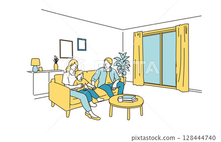 客廳裡家庭聚會的簡單插圖 128444740