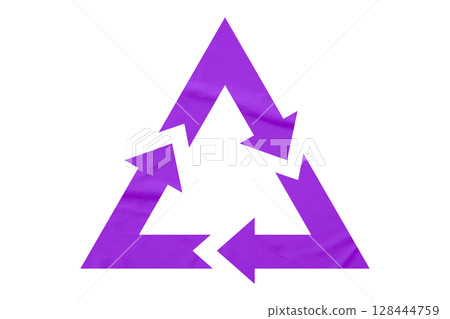 Purple recycle symbol paper isolated on transparent background 128444759