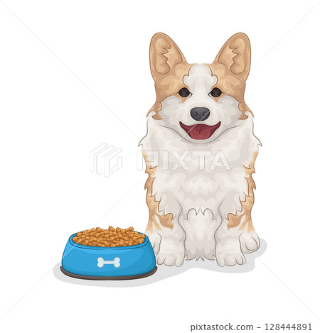 Illustration of Dog with Food Bowl Illustration of Dog with Food Bowl 128444891