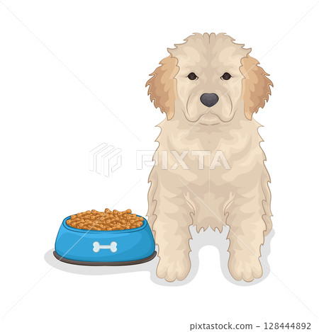 Illustration of Dog with Food Bowl Illustration of Dog with Food Bowl 128444892