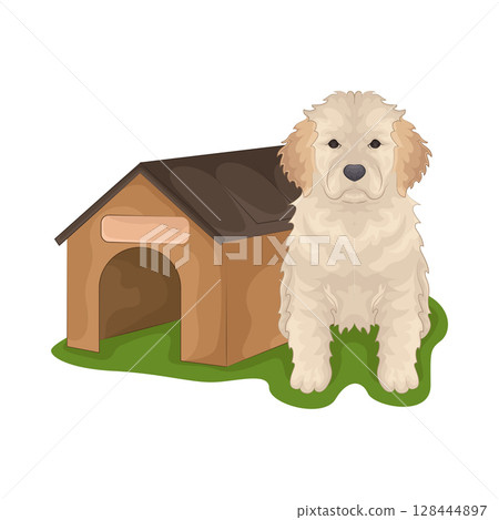 Illustration of Dog with Dog House   128444897