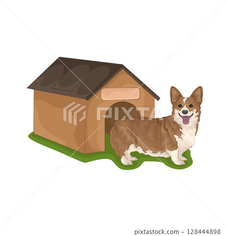 Illustration of Dog with Dog House   128444898