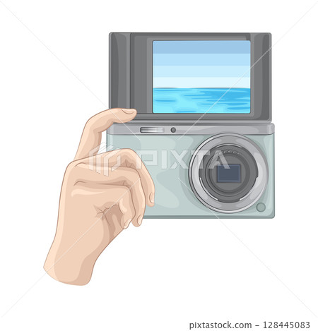 Illustration of Camera in hand 128445083