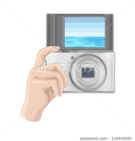 Illustration of Camera in hand 128445085
