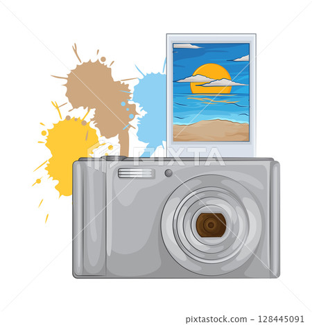 Illustration of Camera with Photo 128445091
