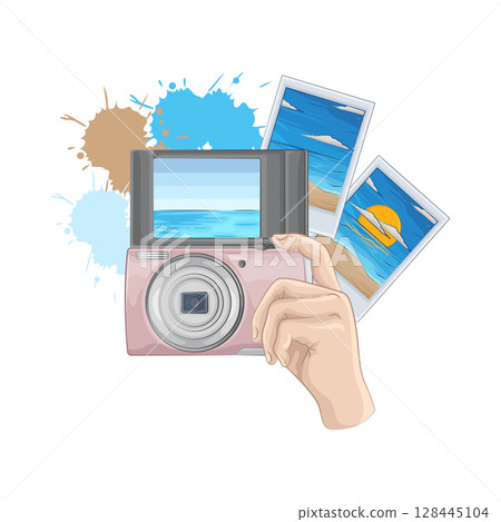 Illustration of Camera with Photo 128445104