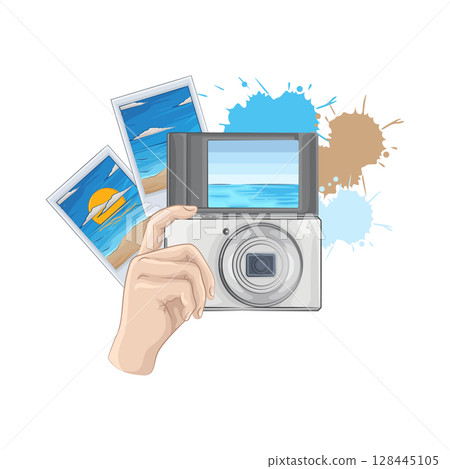 Illustration of Camera with Photo 128445105