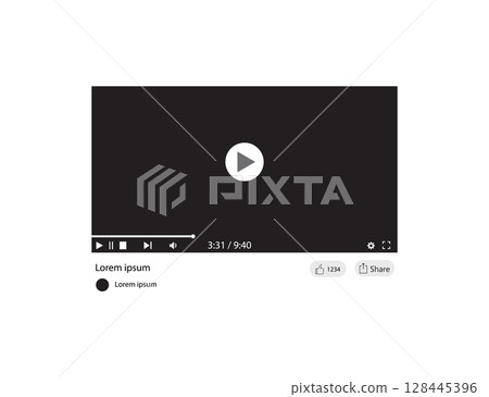 Video Player Interface With Play Button and Control Panel Display. Video Player Interface With Play Button and Control Panel Display. 128445396