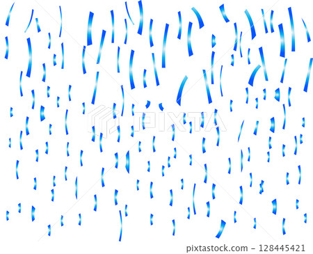 Blue Metallic Confetti Falling on White Background. 128445421