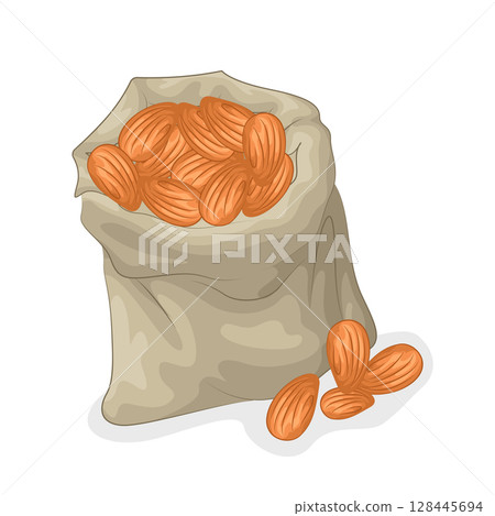 Illustration of almond nut in a sack Illustration of almond nut in a sack 128445694