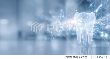 Modern dentistry, medicine and prosthetics, neon background 128445751