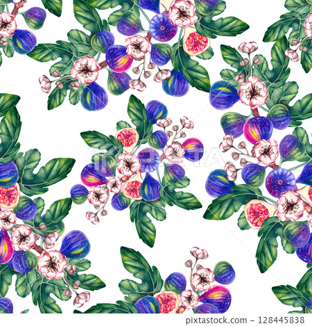 Fig Plant Watercolor Illustration Collection Fig Plant Watercolor Illustration Collection 128445838