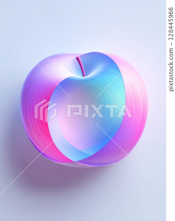 A 3D apple icon rotates gracefully, featuring a smooth gradient design with pastel colors and a minimalist layout, set against a clean backdrop. 128445966