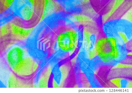Colorful Abstract Spray Paint Pattern with Neon Purple, Green, Blue for 80s, Y2K Design 128446141