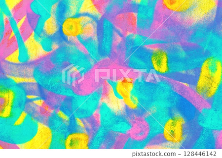 Vibrant Abstract Paint Splash in Neon Blue, Yellow, Pink for 80s, Y2K Aesthetic 128446142