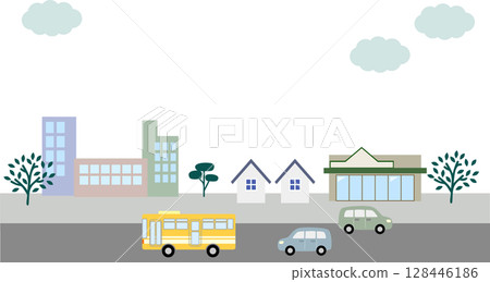 簡單的城市景觀和汽車背景插圖素材 簡單的城市景觀和汽車背景插圖素材 128446186