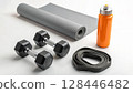 Fitness Essentials: Dumbbells, Mat, Bottle, and Resistance Bands 128446482