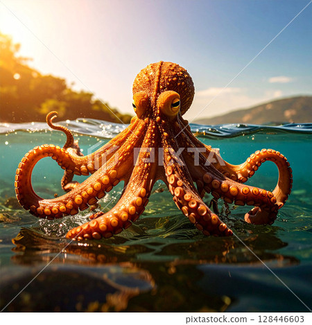 octopus, sea creature, eight legs, suction cups, mollusk, aquarium, seafood, ink, cooking ingredient, intelligent animal, marine animal, bottom dweller, ocean life, tentacled animal, deep sea creature 128446603