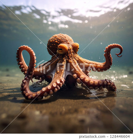 octopus, sea creature, eight legs, suction cups, mollusk, aquarium, seafood, ink, cooking ingredient, intelligent animal, marine animal, bottom dweller, ocean life, tentacled animal, deep sea creature 128446604