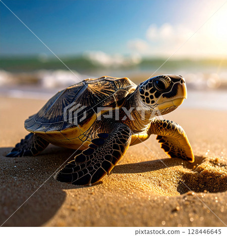 sea turtle, marine animal, shell, swimming, underwater, endangered species, slow movement, nesting site, egg laying, beach, ocean life, aquatic creature, coastal animal, long lifespan, nature species, 128446645