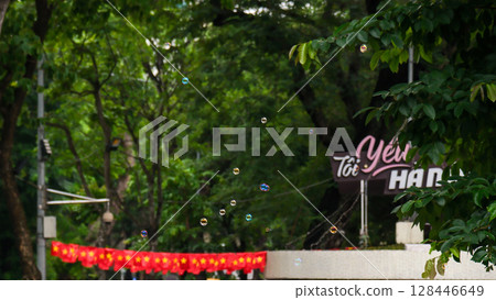 I Love Hanoi Sign with Cityscape Background_Hanoi, Vietnam 128446649