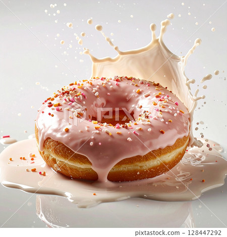 donut, sweet snack, fried dough, sugar coated, chocolate donut, jam filled, dessert, cafe menu, round shape, dough ring, soft texture, crispy outside, glazed donut, icing, pastry, bakery item, snack f 128447292