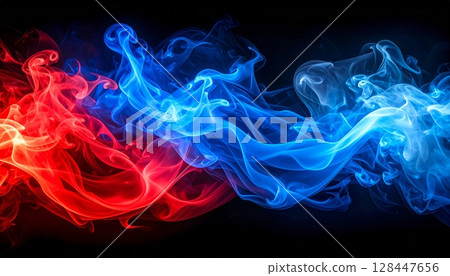 A flowing purple smoke design creates a dark, energetic art pattern with smooth, colorful light curves 128447656
